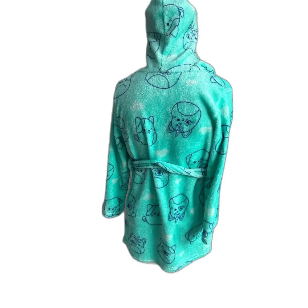 Squishmallow Bath Robe for Kids w/Hood & Cord Pockets SZ M Graphic Robe Green